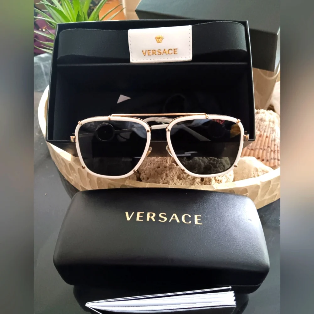 Versace Unisex White Aviator Sunglasses NWT